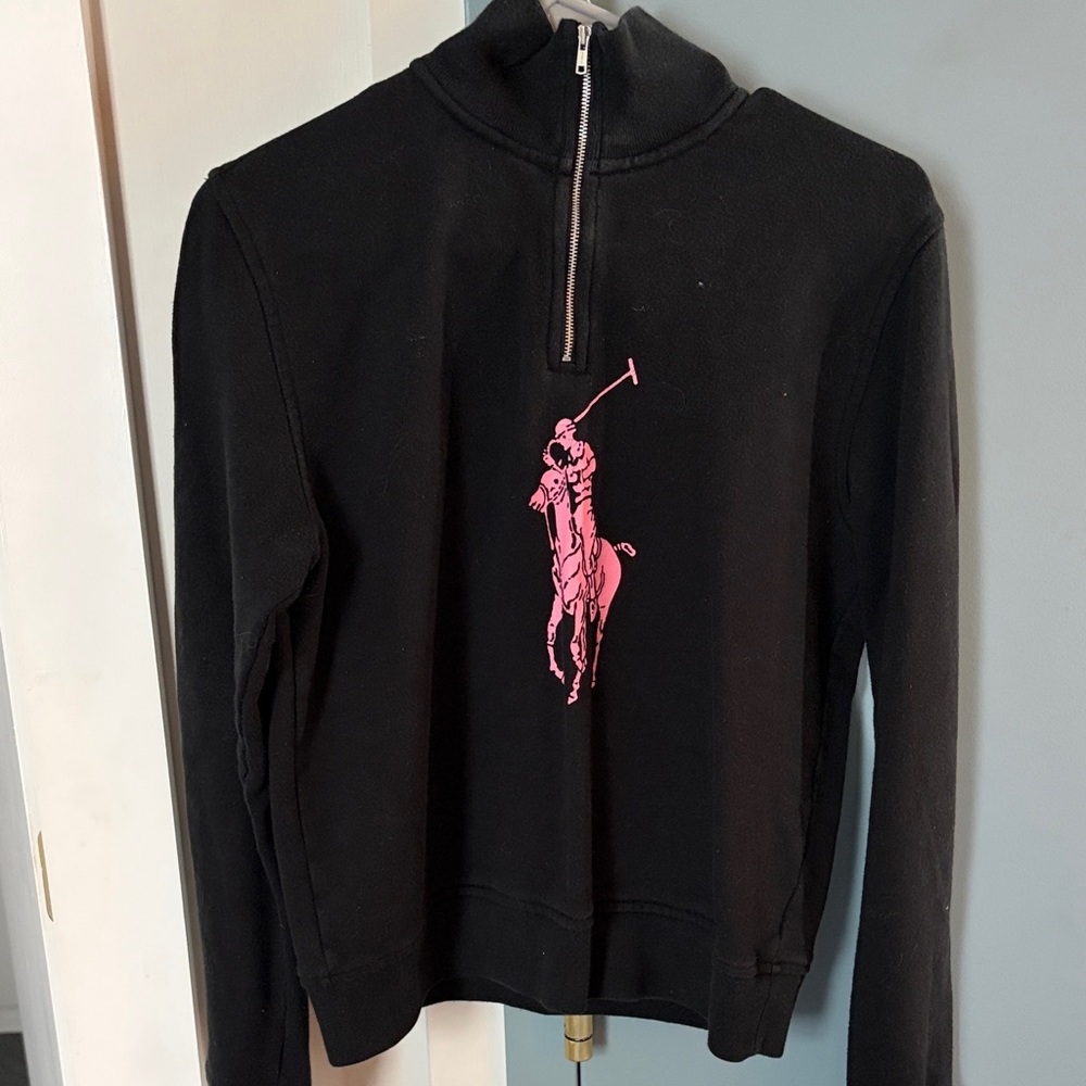 Ralph Lauren Black Quarter Zip with Pink Logo